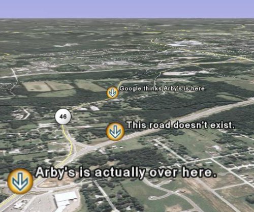 Google Earth's opinion regarding the location of Arby's