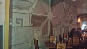Some sort of abstract faux-stone relief mural.