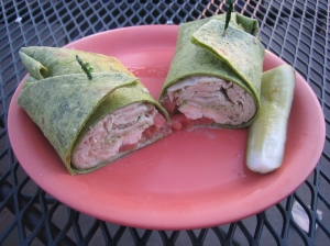 The Arty Chick wrap from Bloomingfoods, with pickle spear.