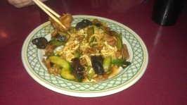 "Sliced Pork with Egg and Black Fungus", also featuring cucumbers.